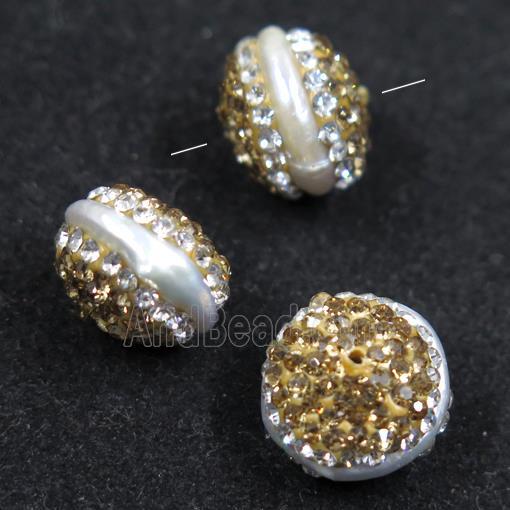 freshwater pearl beads paved yellow rhinestone, bread