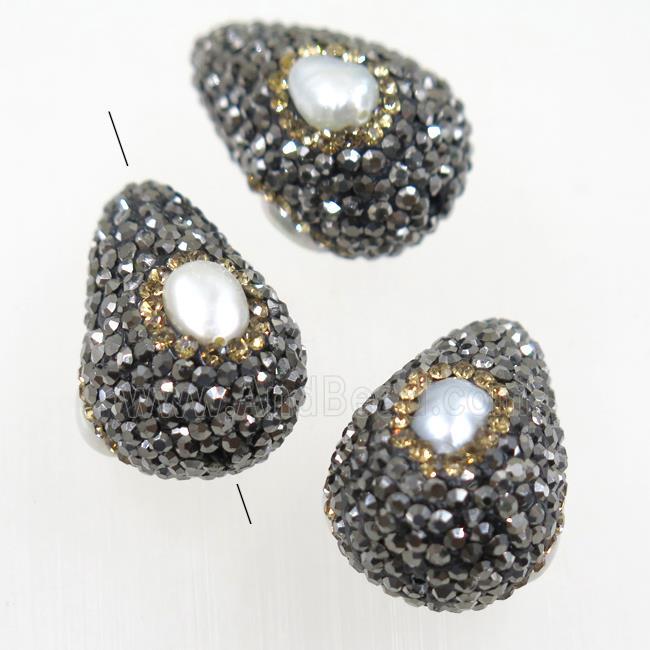 freshwater pearl beads paved rhinestone, teardrop