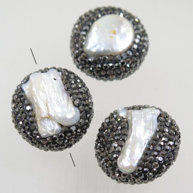 freshwater pearl beads paved rhinestone, coin round