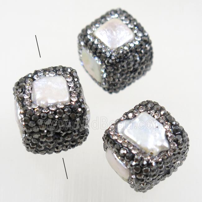 freshwater pearl beads paved rhinestone, cube