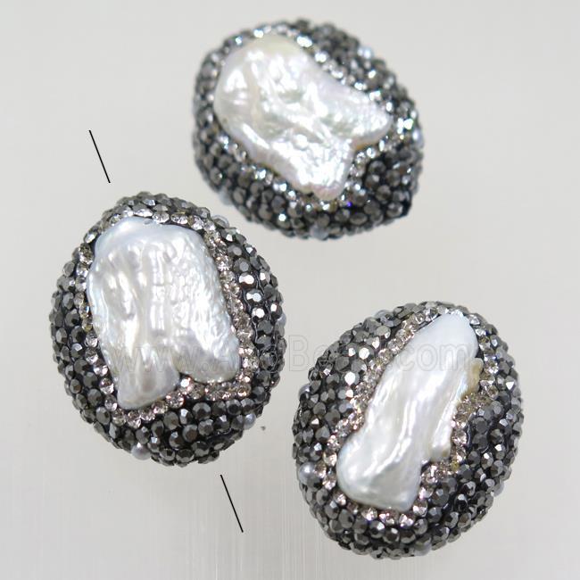 freshwater pearl beads paved rhinestone
