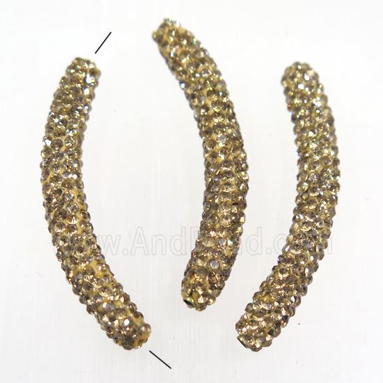 copper curve tube bead paved yellow rhinestone