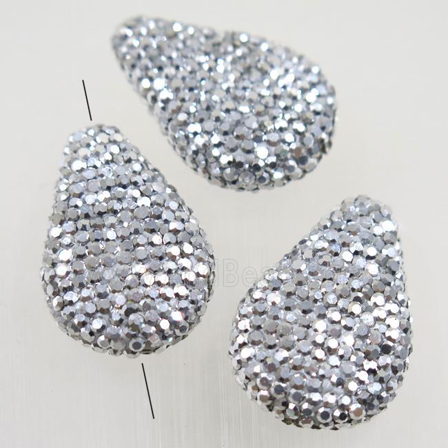 resin teardrop beads paved silver rhinestone