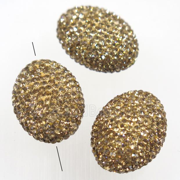 resin oval beads paved yellow rhinestone