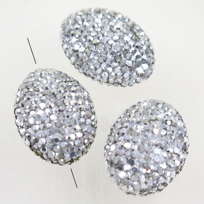 Resin oval beads paved silver rhinestone