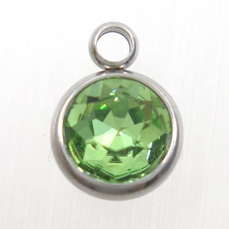 crystal glass pendant, green peridot, stainless steel