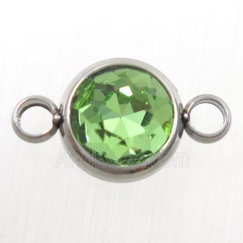 crystal glass connector, green peridot, stainless steel