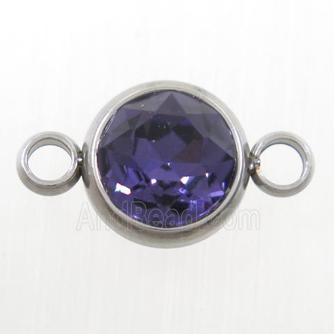 crystal glass connector, purple Amethyst, stainless steel