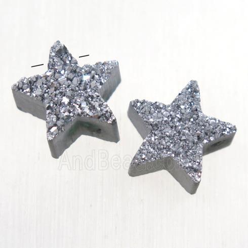 silver Druzy Quartz star pendant