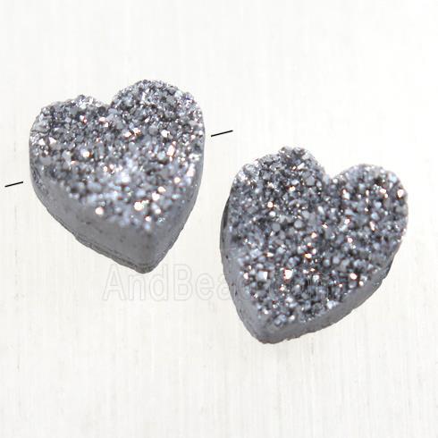 silver Druzy Quartz heart beads