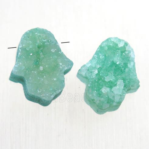 green Druzy Quartz hamsahand pendant