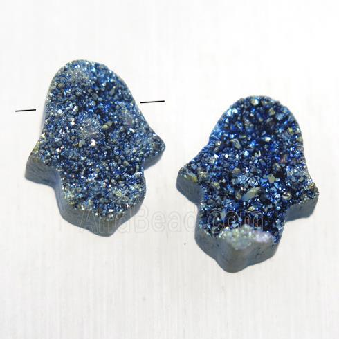 green electroplated Druzy Quartz hamsahand pendant