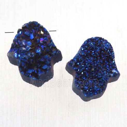 blue electroplated Druzy Quartz hamsahand pendant