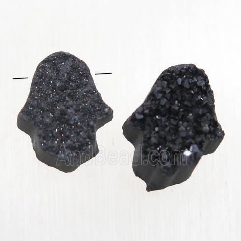 black Druzy Quartz hamsahand pendant