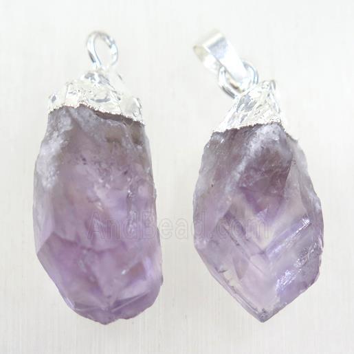 Amethyst nugget pendant, freeform, silver plated