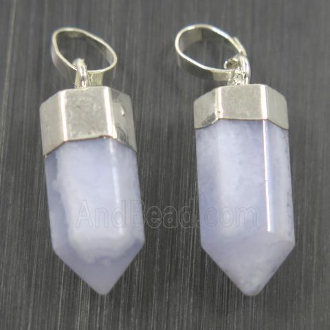 blue lace Agate bullet pendant, silver plated