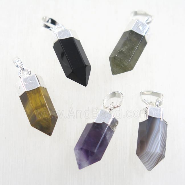 mix gemstone bullet pendant, silver plated