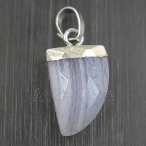 Blue Lace Agate horn pendant, silver plated