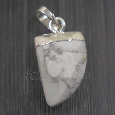 white Howlite Turquoise horn pendant, silver plated