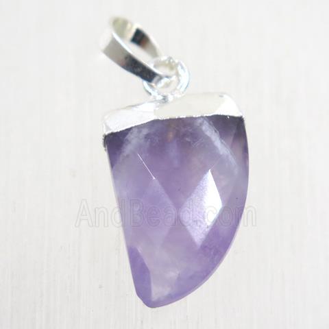 purple Amethyst horn pendant, silver plated