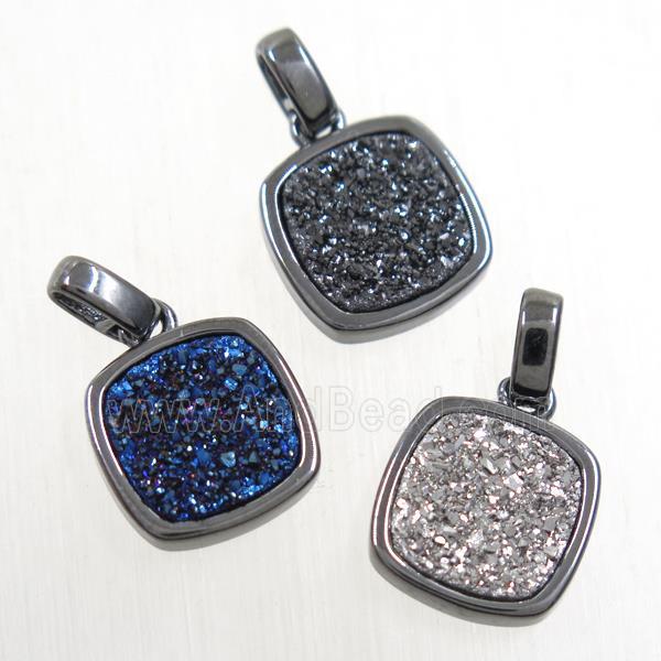 mix color Druzy Agate pendant, square, black plated