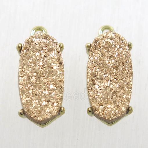 rose gold Druzy Agate oval connector, gold plated