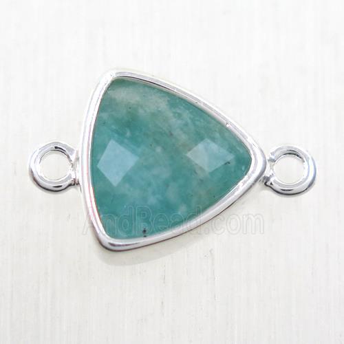 green Amazonite triangle connector, platinum plated