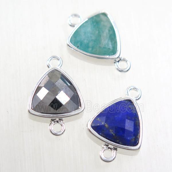 mix gemstone triangle connector, platinum plated