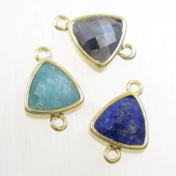 mixed gemstone triangle connector, gold plated