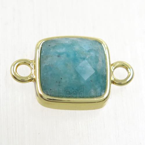 green Amazonite square connector, gold plated