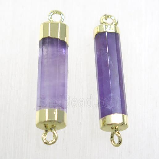 purple Amethyst stick connector, gold plated