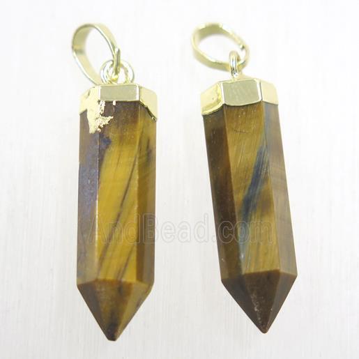 yellow Tiger eye stone bullet pendant, gold plated