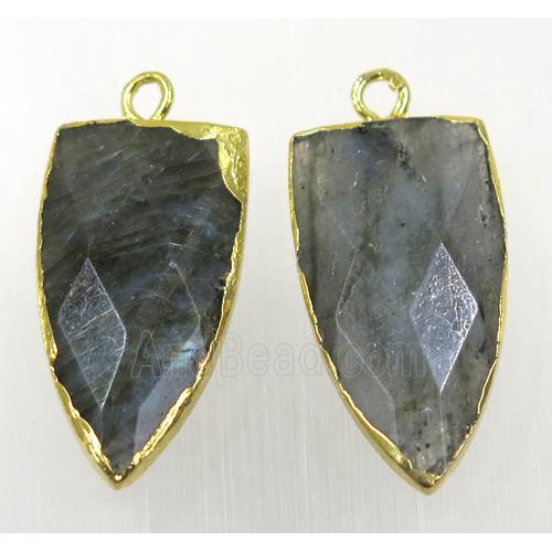 labradorite pendant, faceted arrowhead, gold plated
