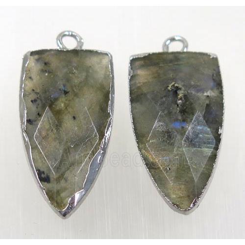 labradorite pendant, faceted arrowhead, silver plated