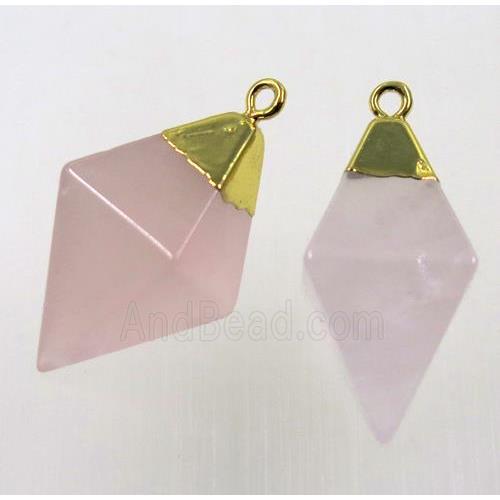 pink Rose Quartz pendant, gold plated