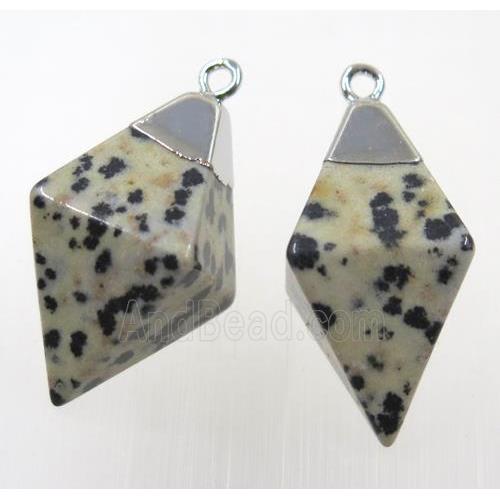 spotted dalmatian jasper pendant, silver plated