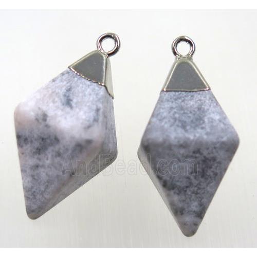 gray jasper pendant, silver plated