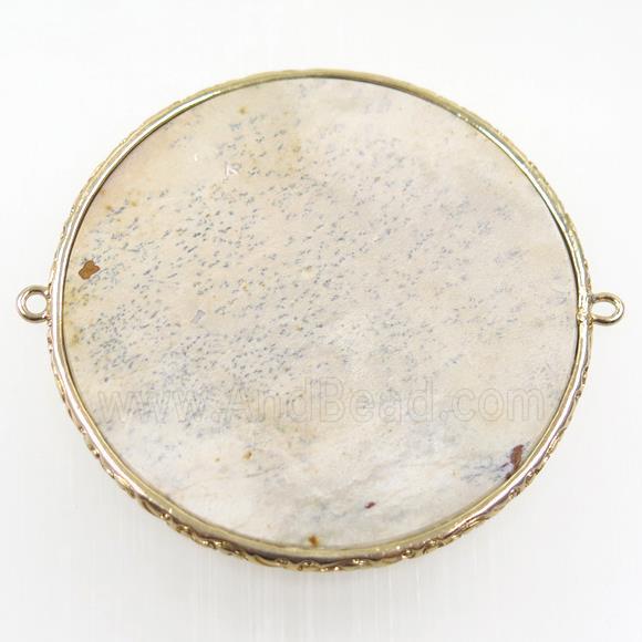 yellow Chohua Jasper connector, circle, gold plated