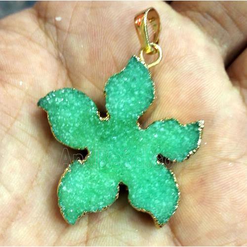 druzy quartz pendant, flower, green