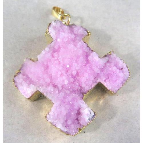 pink quartz druzy cross pendant