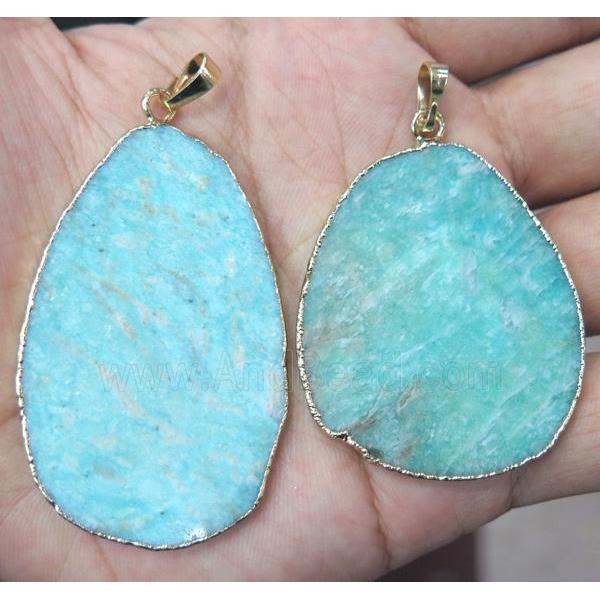 Amazonite slice pendant, green, freeform