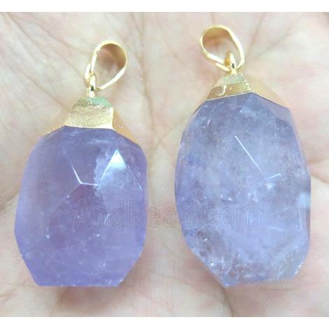Amethyst pendant, faceted freeform, gold plated