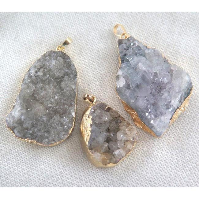 druzy agate pendant, freeform, gold plated