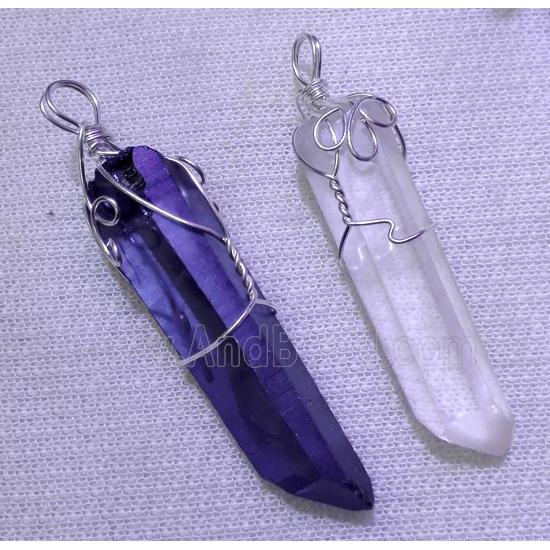 mixed gemstone stick pendant, wire wrapped