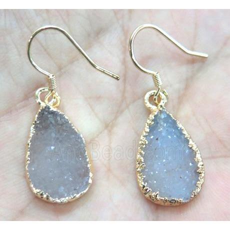 druzy agate earring, teardrop, gold plated