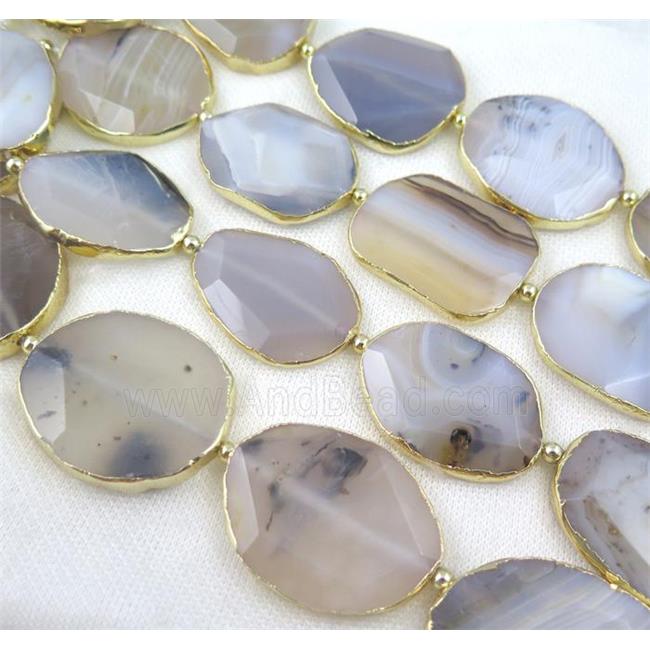Heihua agate bead, faceted freeform, gold plated