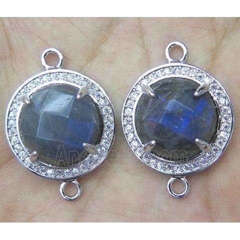 Labradorite connector with rhinestone, round