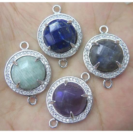 mixed gemstone connector with rhinestone, round