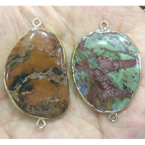 Ocean Jasper connector, freeform, gold plated