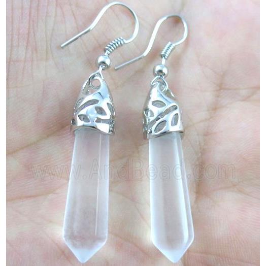 clear quartz earring, stick